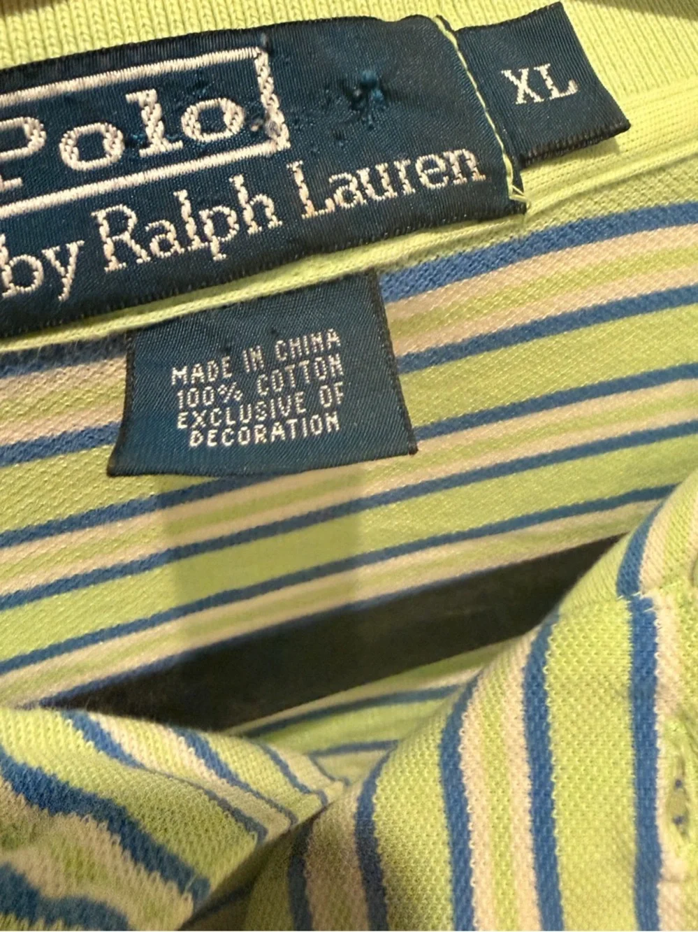 Ralph‎ Lauren Men’s Light Green Striped Polo with Navy & White Accents